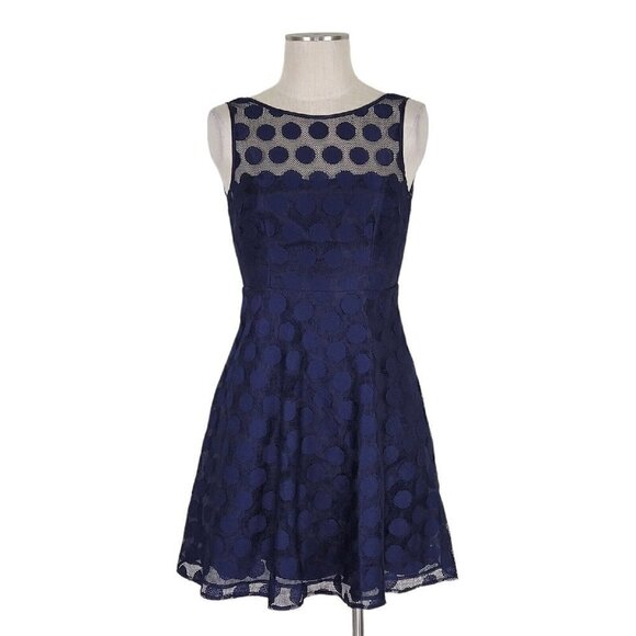 Betsey Johnson Princess Style Dress Size 2 Navy Polka Dot Lace Sleeveless - Picture 1 of 9